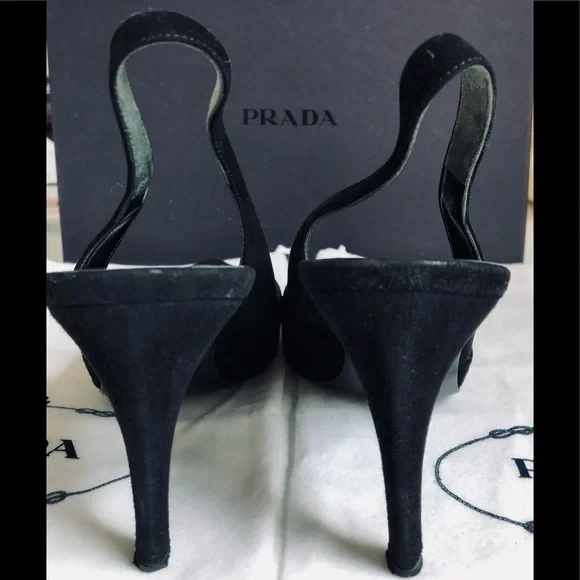 Prada pointy toe black suede slingback pump 4 inch heel size 8 1/2 - Picture 12 of 17